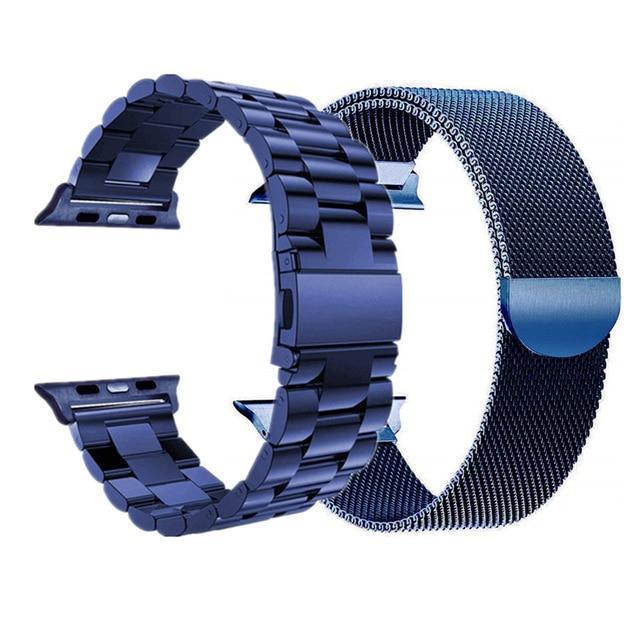 Watchbands Assorted - Blue / 44mm or 42mm 2 Pcs strap for Apple watch band 44 mm 40mm iWatch band 42mm 38 mm Stainless steel bracelet+Milanese Loop Apple watch 5 4 3 2 1