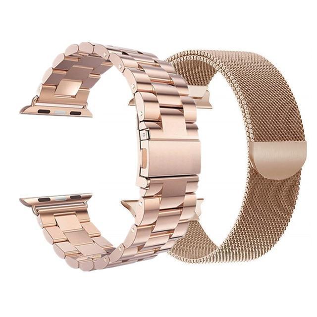 Watchbands Assorted - Champagne/Gold / 44mm or 42mm 2 Pcs strap for Apple watch band 44 mm 40mm iWatch band 42mm 38 mm Stainless steel bracelet+Milanese Loop Apple watch 5 4 3 2 1