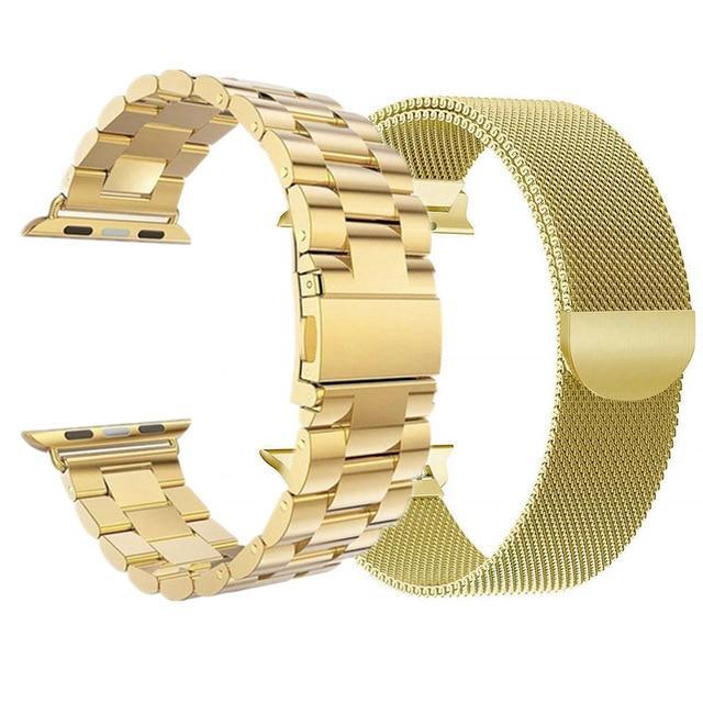 Watchbands Assorted - Gold / 44mm or 42mm 2 Pcs strap for Apple watch band 44 mm 40mm iWatch band 42mm 38 mm Stainless steel bracelet+Milanese Loop Apple watch 5 4 3 2 1