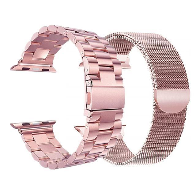 Watchbands Assorted - Pink/Gold / 44mm or 42mm 2 Pcs strap for Apple watch band 44 mm 40mm iWatch band 42mm 38 mm Stainless steel bracelet+Milanese Loop Apple watch 5 4 3 2 1
