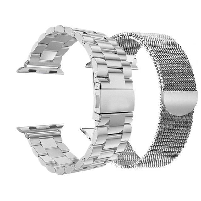 Watchbands Assorted - Silver / 44mm or 42mm 2 Pcs strap for Apple watch band 44 mm 40mm iWatch band 42mm 38 mm Stainless steel bracelet+Milanese Loop Apple watch 5 4 3 2 1