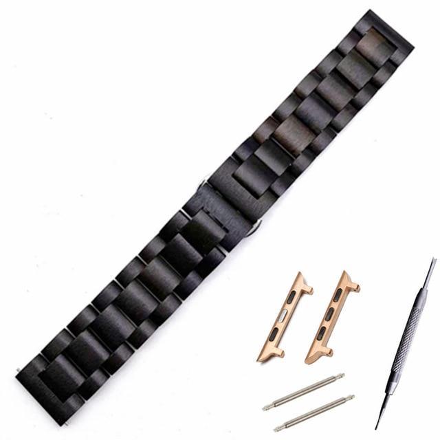 Watchbands Bk rose gold adapter / 38mm Natural Wood Watch Bracelet for Apple Watch Band 38/42mm Luxury Watch Accessories for IWatch Strap Watchband with Adapters