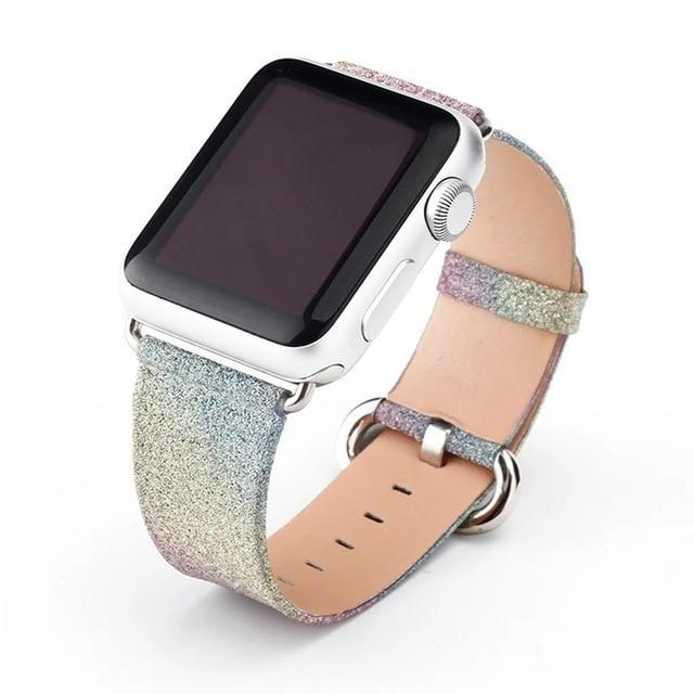Apple Watchband Leather Deluxe Shiny Bling Glitter Leather Series 7 6