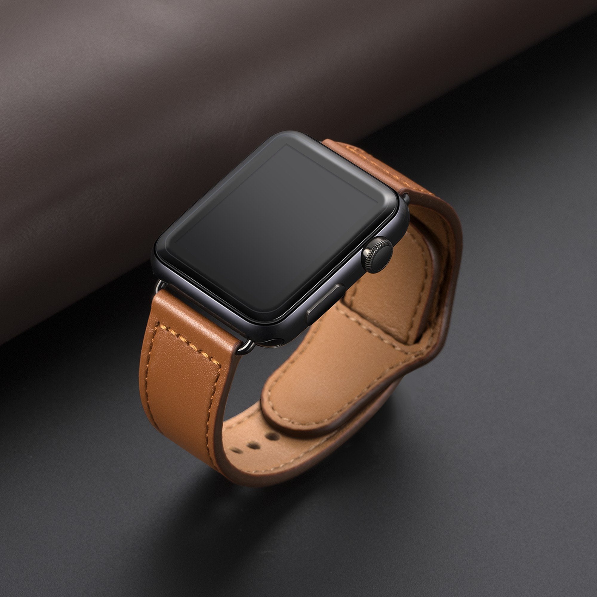 Stainless Steel 38mm Iwatch Cuff Genuine Leather Band Compatible