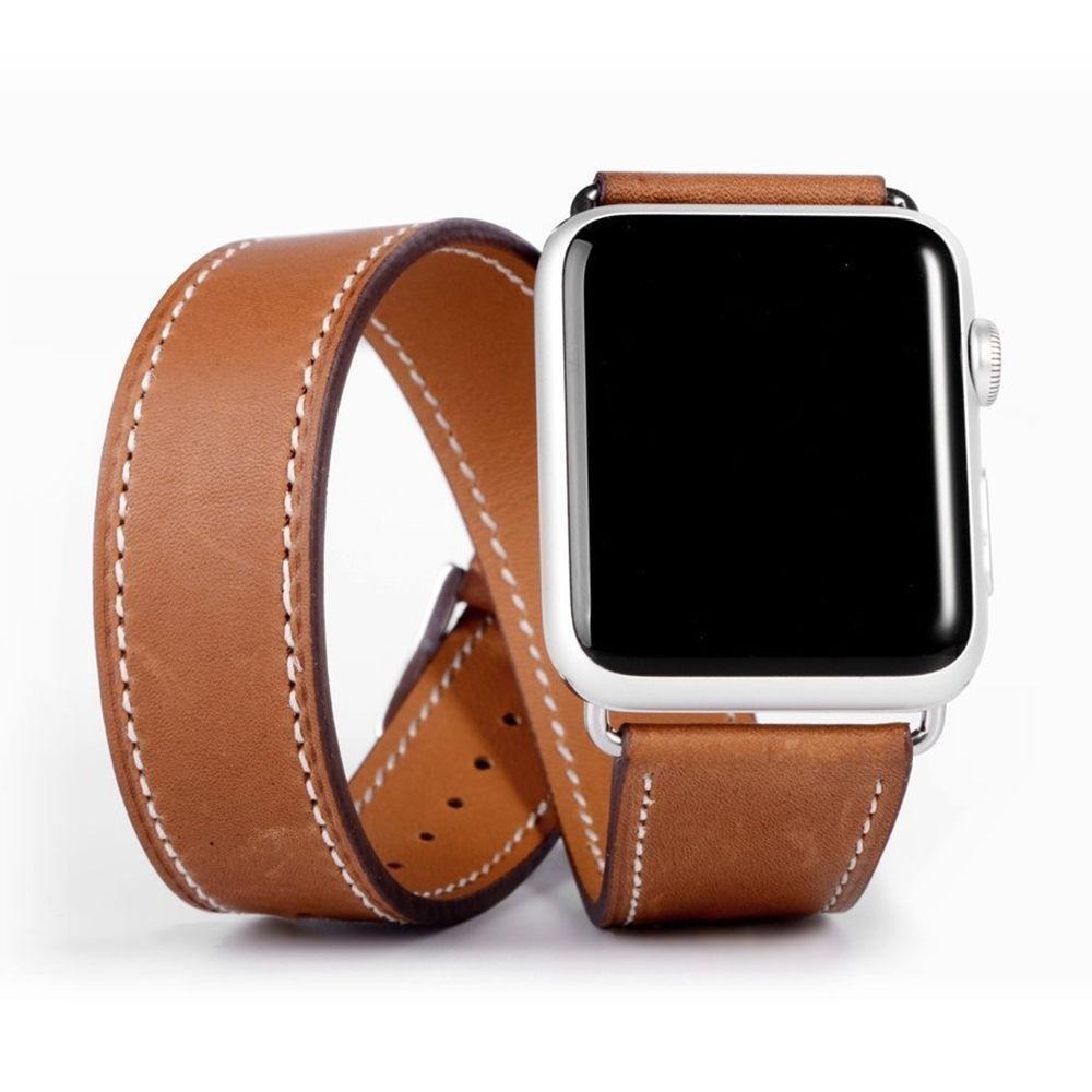 Double Loop band for Apple Leather Strap Belt Bracelet  for Watch 7 6