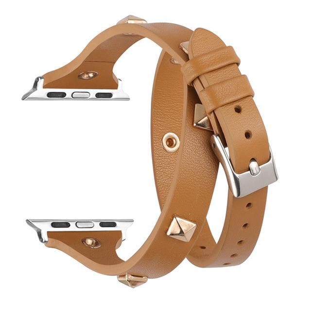 Leather Double Wrap Band Watch Strap Punk Rivet for Series 7 6 5 4 3