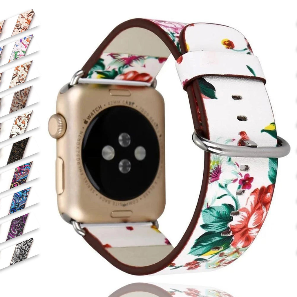 Watchbands Floral Printed Bracelet Belt High Quality Leather For Apple Watch Band 44mm/40mm 42mm/38mm correa iwatch series 6 5 4 3 2 1- US Fast Shipping