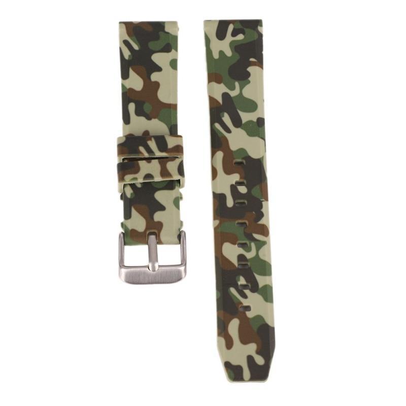 Men's Classic Sports Camouflage Silicone Rubber Watch Band 20mm 22mm 24mm Silver Pin Buckle Strap Watchband L1|Watchbands|