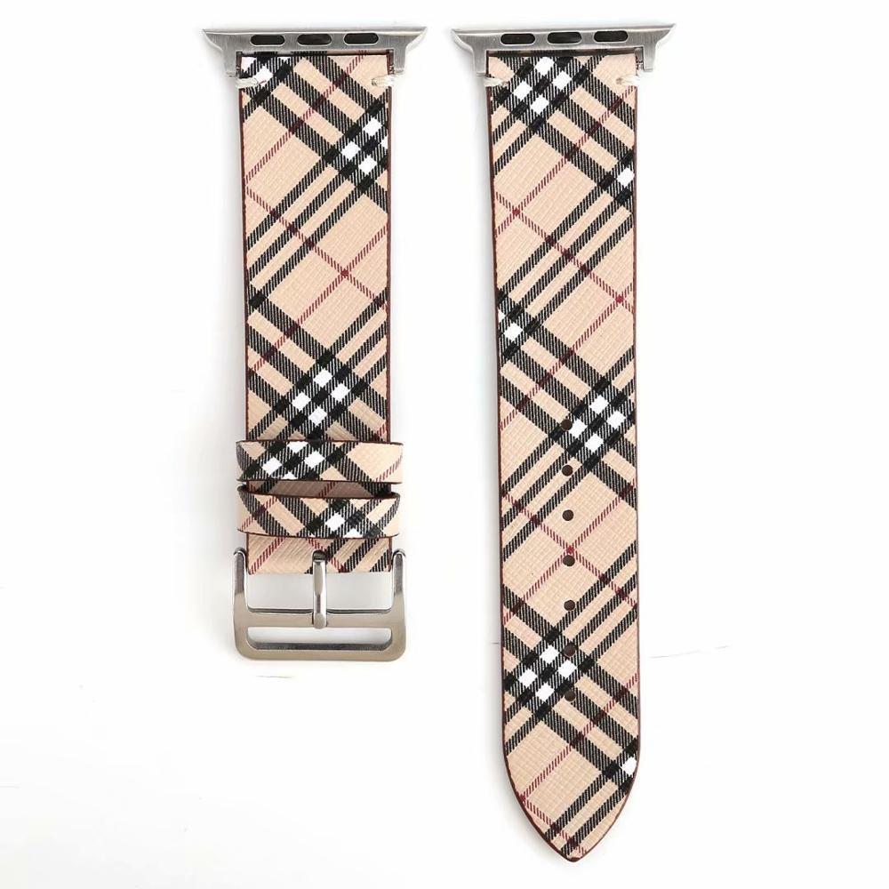 Patterned Plaid Leather Wristband Strap Series 7 6 5 Replacement Bands