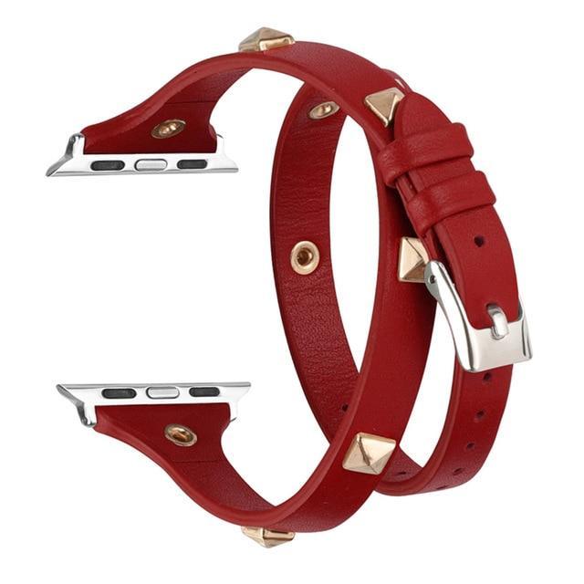 Leather Double Wrap Band Watch Strap Punk Rivet for Series 7 6 5 4 3