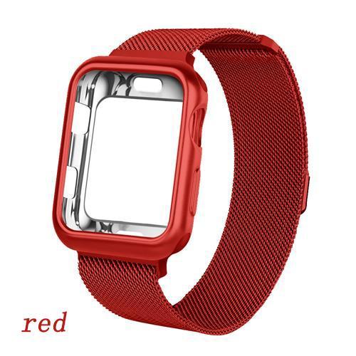 Watchbands red / 38mm series 3 2 1 Case+strap for Apple Watch 5 band 44mm 40mm iWatch band 42mm 38mm Milanese Loop bracelet Metal Watchband for Apple watch 4 3 2 1