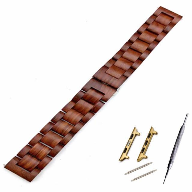 Watchbands Red brown go adapter / 38mm Natural Wood Watch Bracelet for Apple Watch Band 38/42mm Luxury Watch Accessories for IWatch Strap Watchband with Adapters