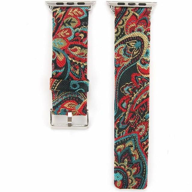 Floral Printed Leather Strap iWatch Bracelet Leather Watchband 7 6 5