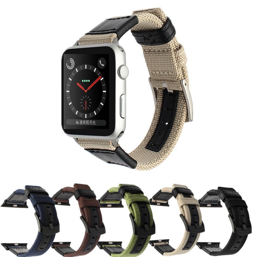 Watches Apple Watch band Canvas Leather Strap black adapator, 44mm/ 40mm/ 42mm/ 38mm iwatch Series 1 2 3 4 Wove Nylon sport wrist bracelet iwatch watchband, USA Fast Shipping