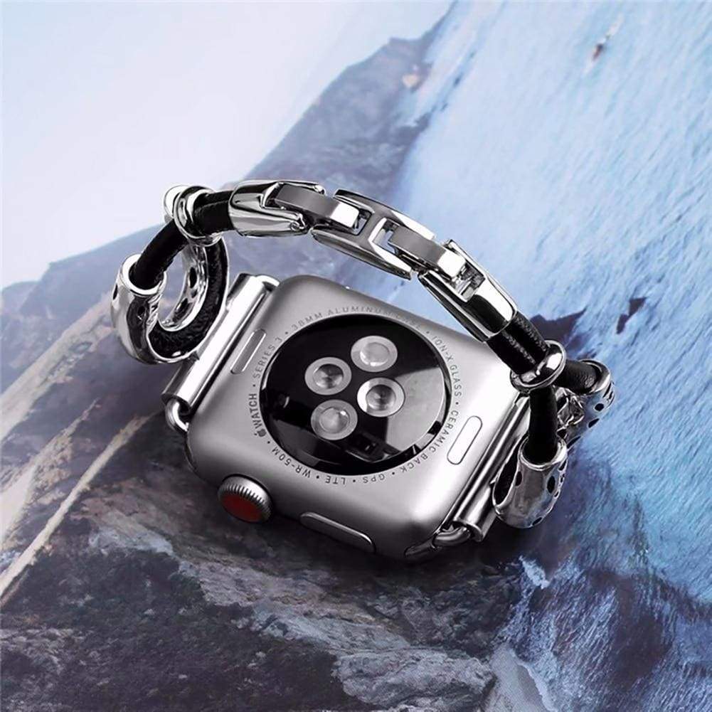 Leather Ethnic Bracelet, Stainless Steel iWatch Series 7 6 5 4