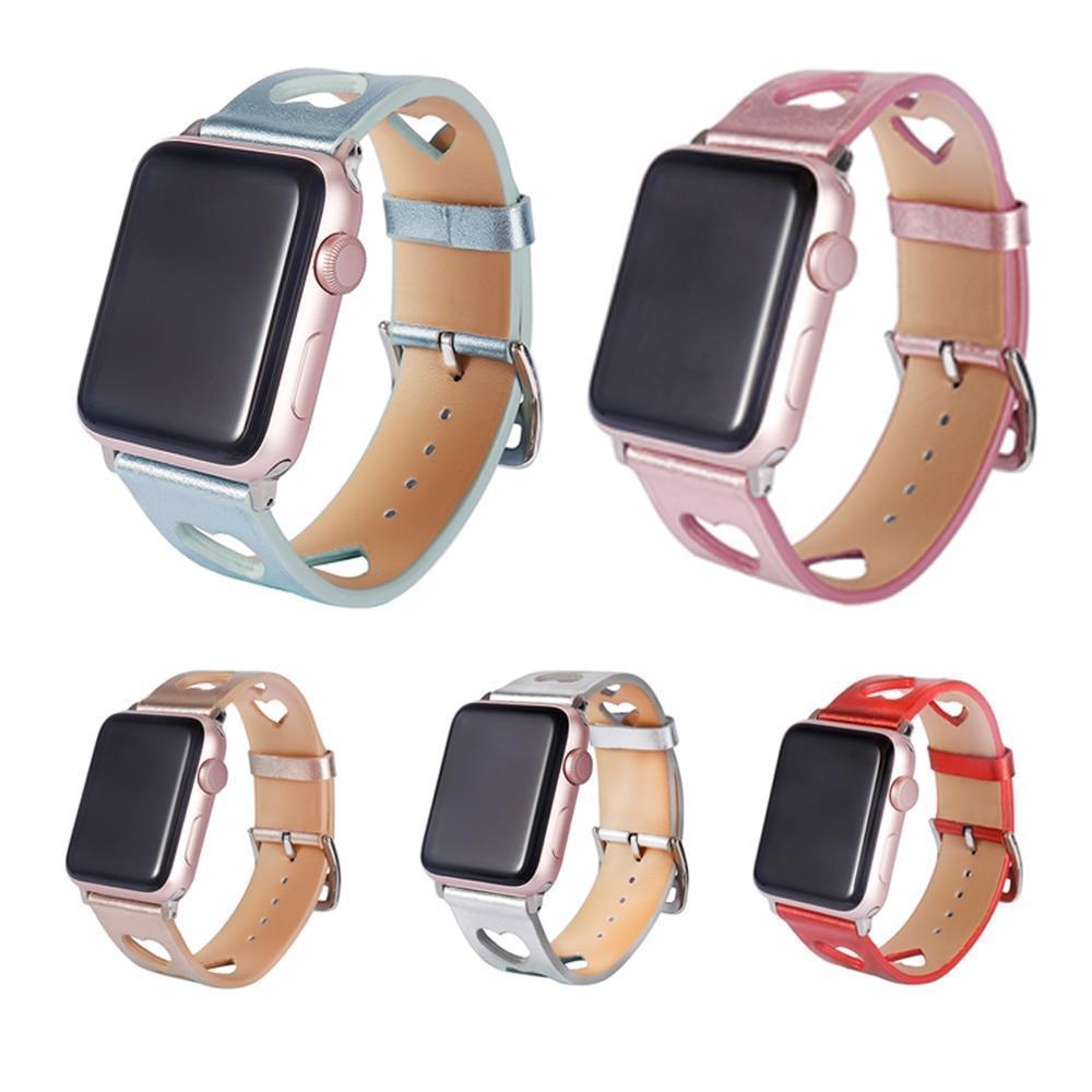 Watches Apple Watch Series 5 4 3 2 Band, Breathable Apple Watch Hollow Hearts Leather Strap 38mm, 40mm, 42mm, 44mm