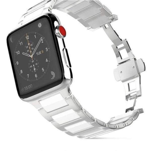 Apple Watch Series 7 6 5 4 3 Band, Ceramic Stainless Steel link Strap