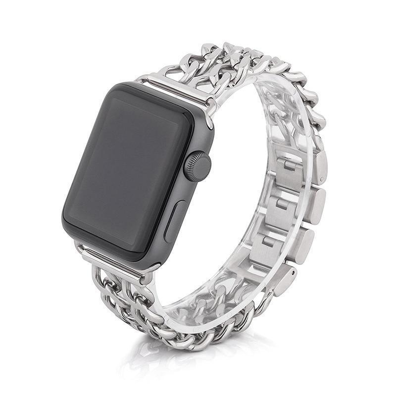 Watches (EBAY LISTING) Apple Watch Series 5 4 3 2 Band, Double Chain link Bracelet Stainless Steel Metal iWatch Strap, 38mm, 40mm, 42mm, 44mm