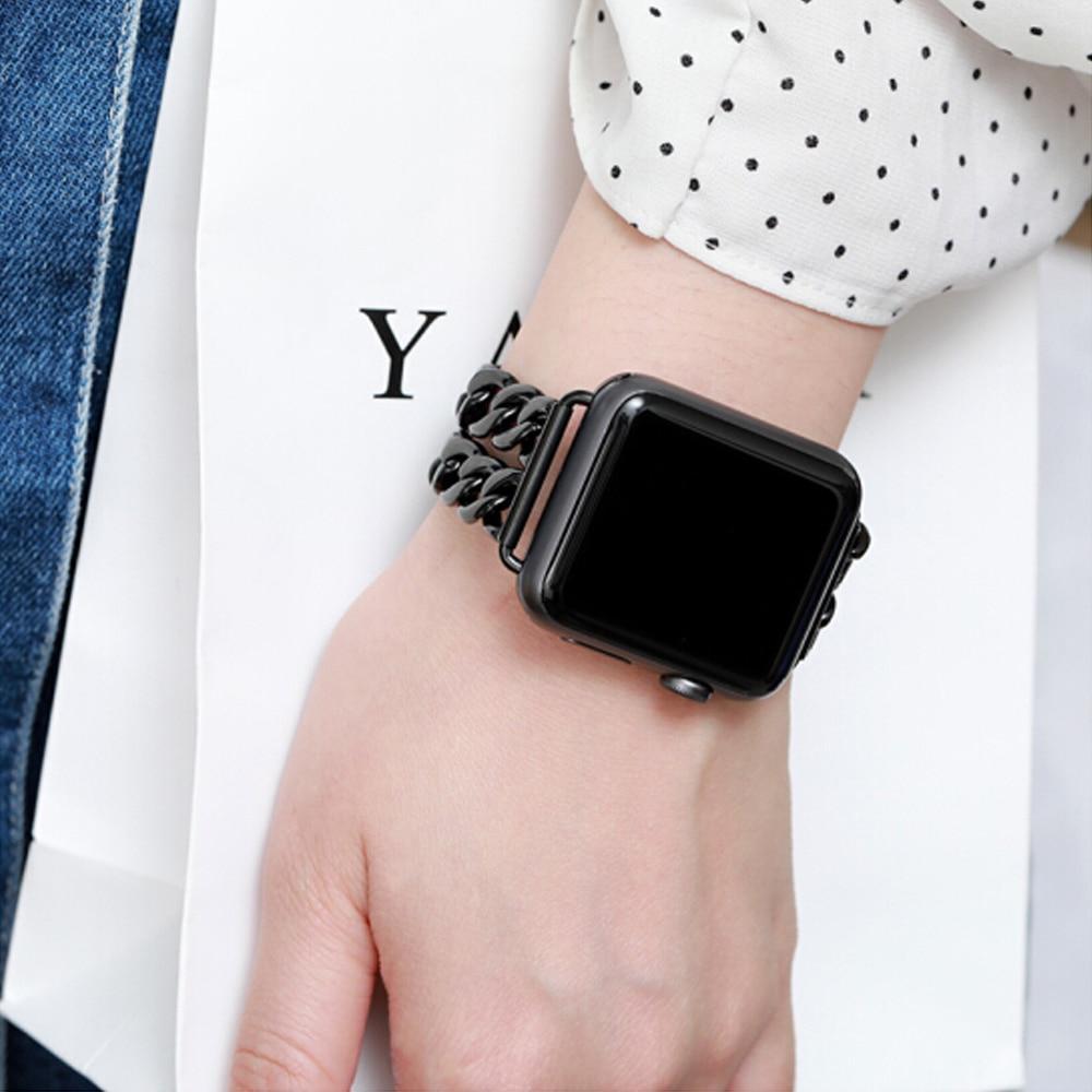 Double Chain Link Bracelet Stainless Steel Metal iWatch Strap Series 7
