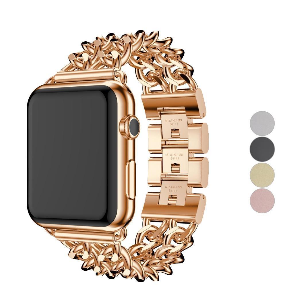 Dilando 45mm 44mm 42mm gold cool chain Bands compatible with Apple Watch  Women Men, Stainless Steel Metal Adjustable Replacement
