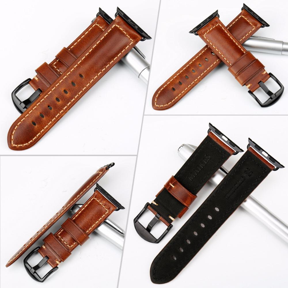 Apple Watch Series 7 6 5 4 Genuine Leather Band Oil Wax Strap