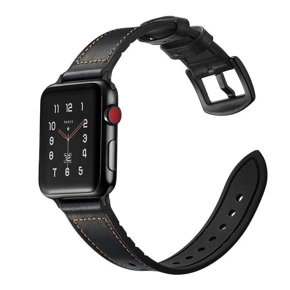 Watches Apple Watch Series 5 4 3 2 Band, Leather over Silicone Apple watch band strap 38mm, 40mm, 42mm, 44mm - US Fast Shipping