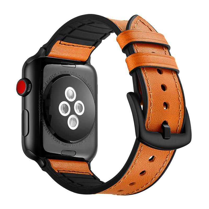 Watches Apple Watch Series 5 4 3 2 Band, Leather over Silicone Apple watch band strap 38mm, 40mm, 42mm, 44mm - US Fast Shipping