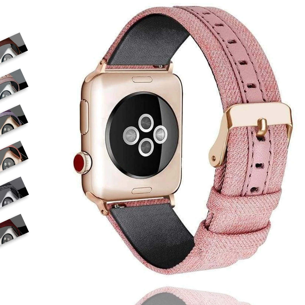 Watches Apple Watch Series 6 5 4 3 2 Band, Luxury Leather Canvas Bracelet Wrist belt Watchband Metal Buckle 38mm, 40mm, 42mm, 44mm - US Fast Shipping