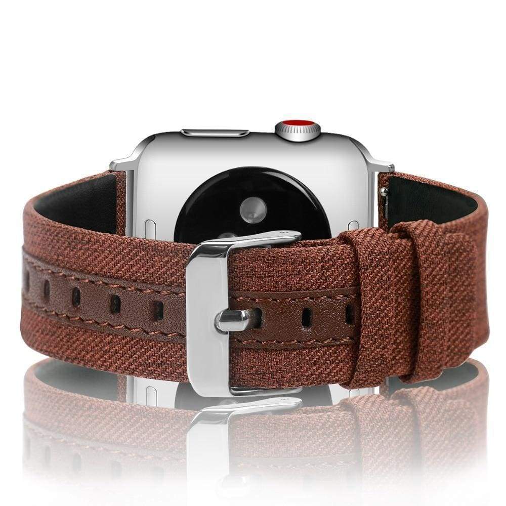 Watches Apple Watch Series 5 4 3 2 Band, Luxury Leather Canvas Bracelet Wrist belt Watchband Metal Buckle 38mm, 40mm, 42mm, 44mm - US Fast Shipping