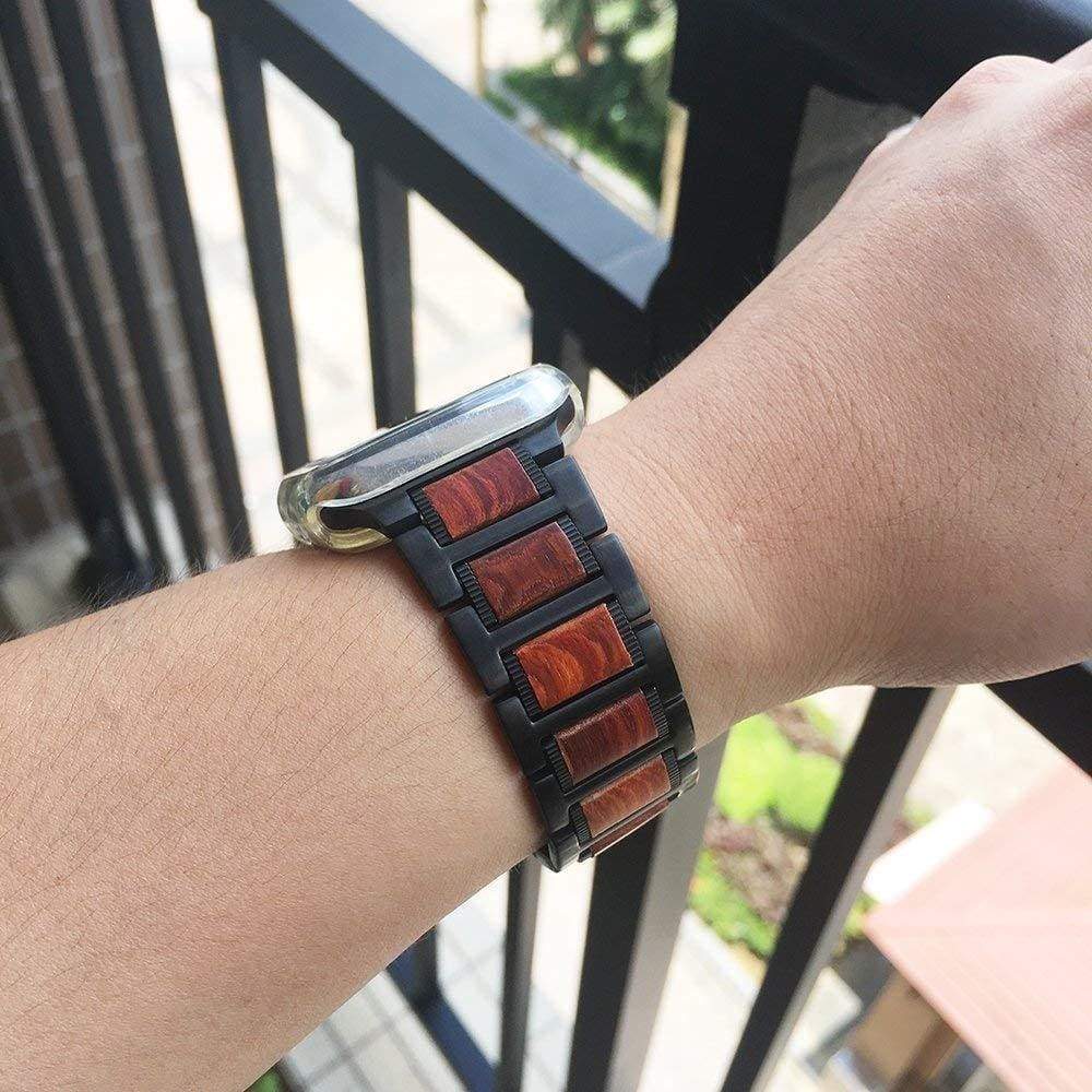 Watches Natural Red Sandalwood & Steel for Apple Watch Series 6 5 4 Watchband