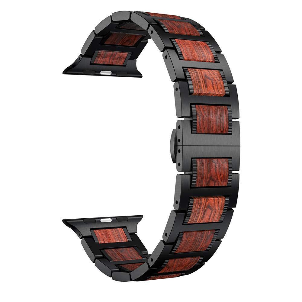 Watches Natural Red Sandalwood & Steel for Apple Watch Series 6 5 4 Watchband