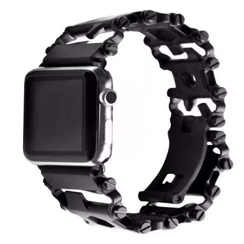 Watches Black / 38mm / 40mm Apple Watch Series 6 5 4 3 2 Silver Band, Stainless Steel, 22 multi function tools, Unique Apple bracelet, fits 38mm, 40mm, 42mm, 44mm for men and women