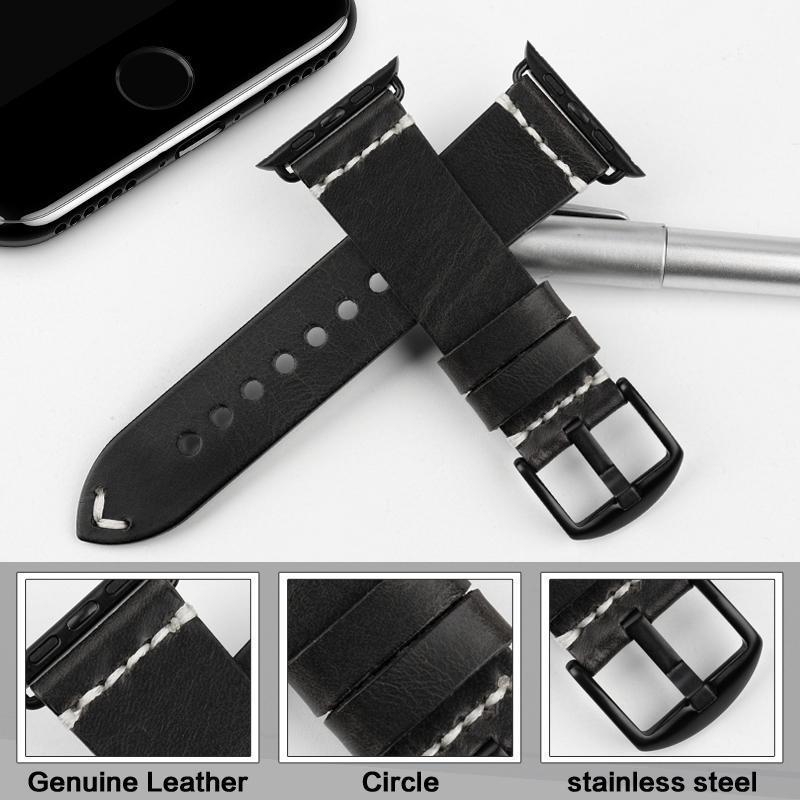 Watches Apple Watch Series 5 4 3 2 Band, Vintage Oil Wax Genuine Leather Strap 38mm, 40mm, 42mm, 44mm