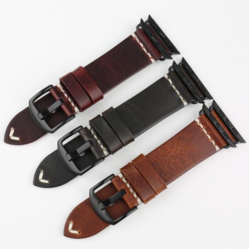 Watches Apple Watch Series 5 4 3 2 Band, Vintage Oil Wax Genuine Leather Strap 38mm, 40mm, 42mm, 44mm