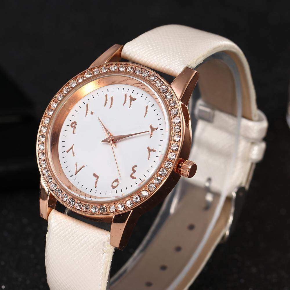 watches Arabic Numbers Quartz Wristwatch Rose gold bling leather watch