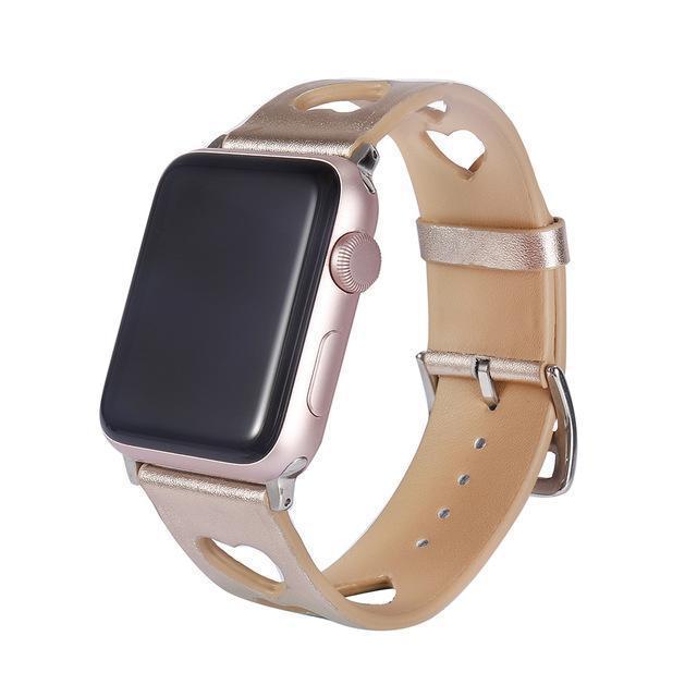 Watches Beige / 38mm / 40mm Apple Watch Series 5 4 3 2 Band, Breathable Apple Watch Hollow Hearts Leather Strap 38mm, 40mm, 42mm, 44mm