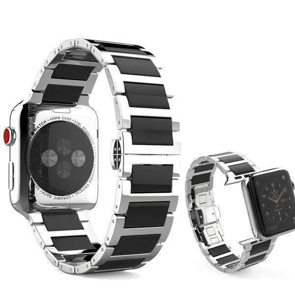 Watches Black 1 / 42mm/44mm Apple Watch ceramic bands 2, stainless Steel Watchband for iWatch 44mm/ 40mm/ 42mm/ 38mm Series 1 2 3 4