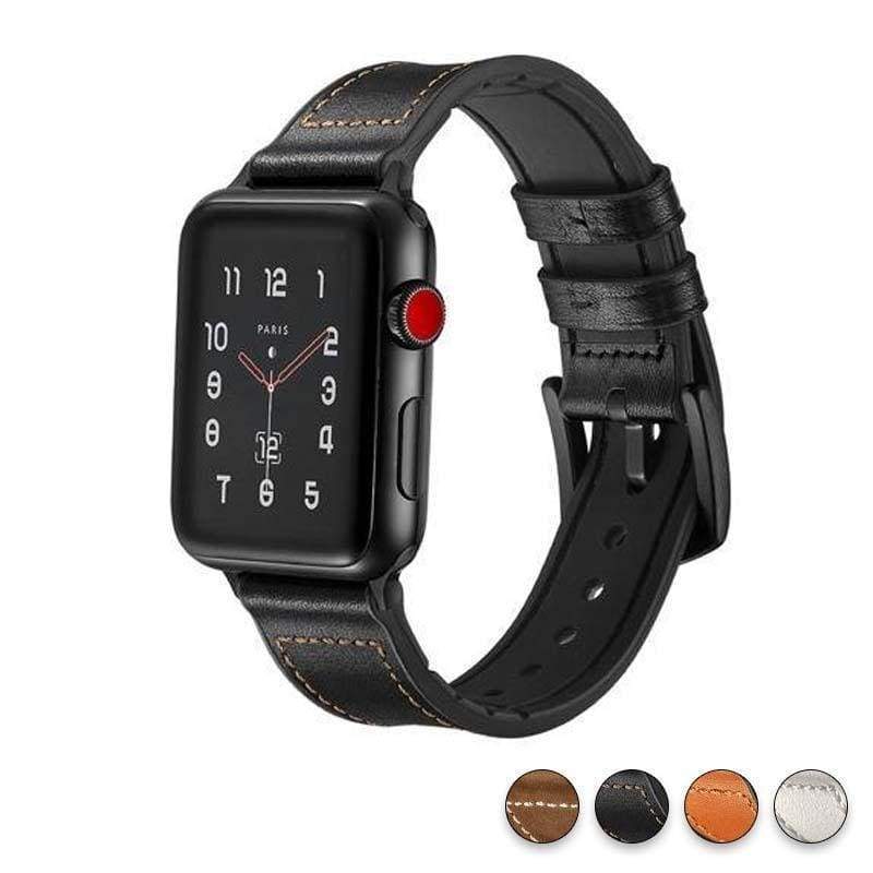Watches Black / 38mm / 40mm Apple Watch Series 5 4 3 2 Band, Leather over Silicone Apple watch band strap 38mm, 40mm, 42mm, 44mm - US Fast Shipping