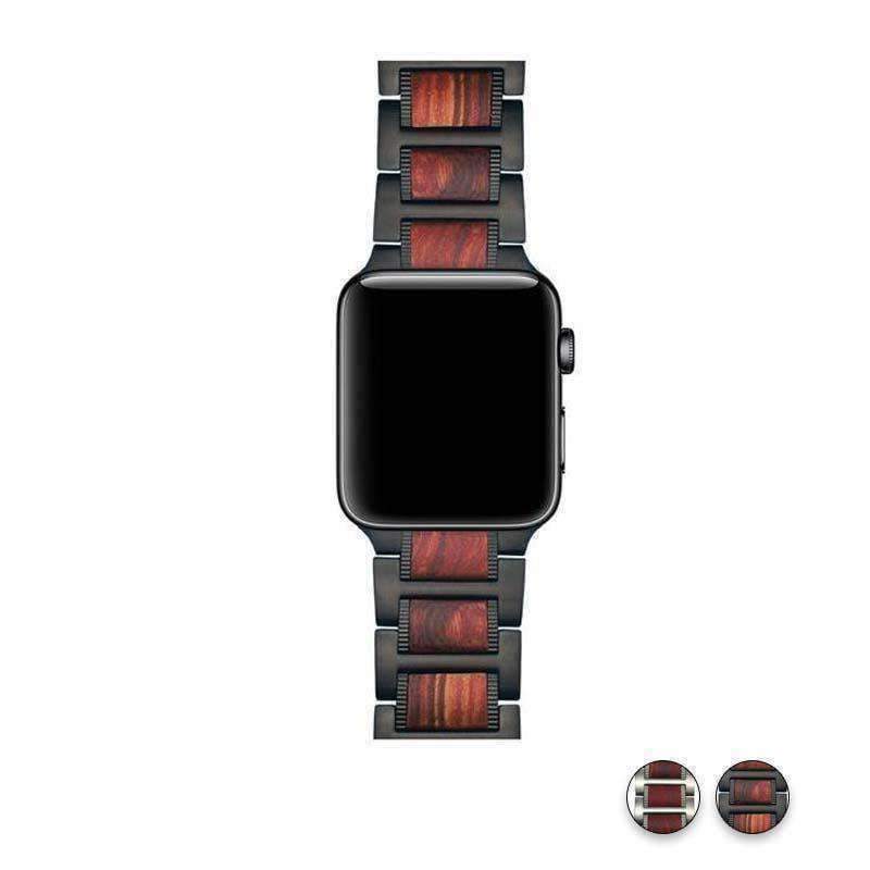 Watches Black / 38mm / 40mm Apple Watch Series 5 4 3 2 Band, Natural Red Sandalwood Stainless Steel Bracelet Wooden Strap 38mm, 40mm, 42mm, 44mm - US Fast shipping