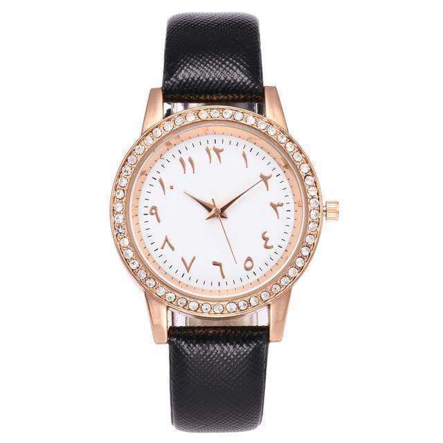 watches black Arabic Numbers Quartz Wristwatch Rose gold bling leather watch