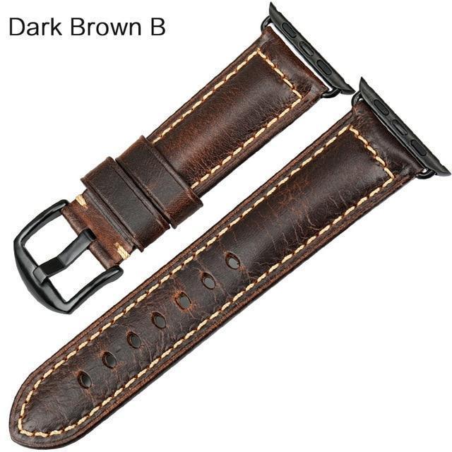 Watches Black buckle with dark brown leather / 38mm / 40mm Apple Watch Series 5 4 3 2 Band, Genuine Leather Band Oil Wax Strap 38mm, 40mm, 42mm, 44mm