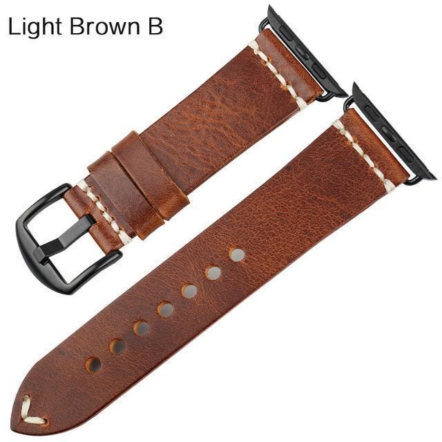 Watches Black buckle with light brown leather / 42mm / 44mm Apple Watch Series 5 4 3 2 Band, Vintage Oil Wax Genuine Leather Strap 38mm, 40mm, 42mm, 44mm