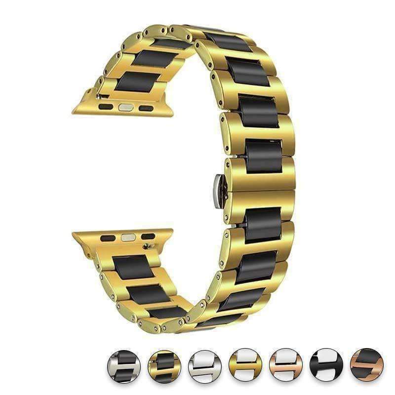 Watches Black Gold / 38mm/40mm Apple Watch ceramic band, Stainless Steel Link Watchband for iWatch 44mm/ 40mm/ 42mm/ 38mm Series 1 2 3 4