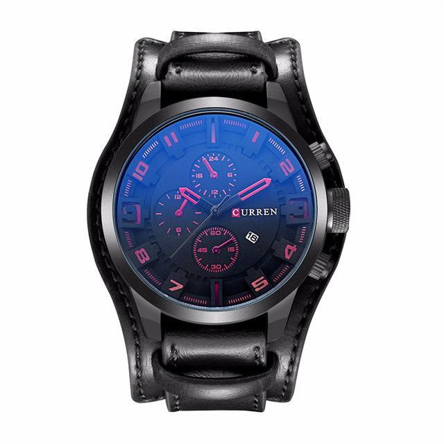 Watches Black Mens Watch, Military Tactical sports Blue glass -  Casual Quartz Wristwatch,  Leather Waterproof