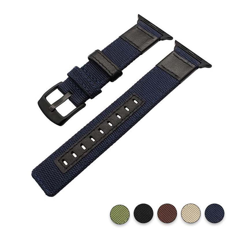 Watches blue / 38mm/40mm Apple Watch band Canvas Leather Strap black adapator, 44mm/ 40mm/ 42mm/ 38mm iwatch Series 1 2 3 4 Wove Nylon sport wrist bracelet iwatch watchband, USA Fast Shipping