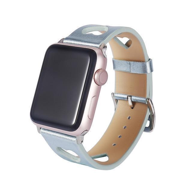 Watches Blue / 38mm / 40mm Apple Watch Series 5 4 3 2 Band, Breathable Apple Watch Hollow Hearts Leather Strap 38mm, 40mm, 42mm, 44mm