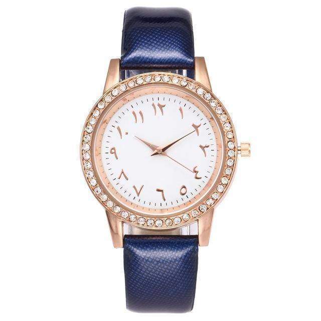 watches blue Arabic Numbers Quartz Wristwatch Rose gold bling leather watch