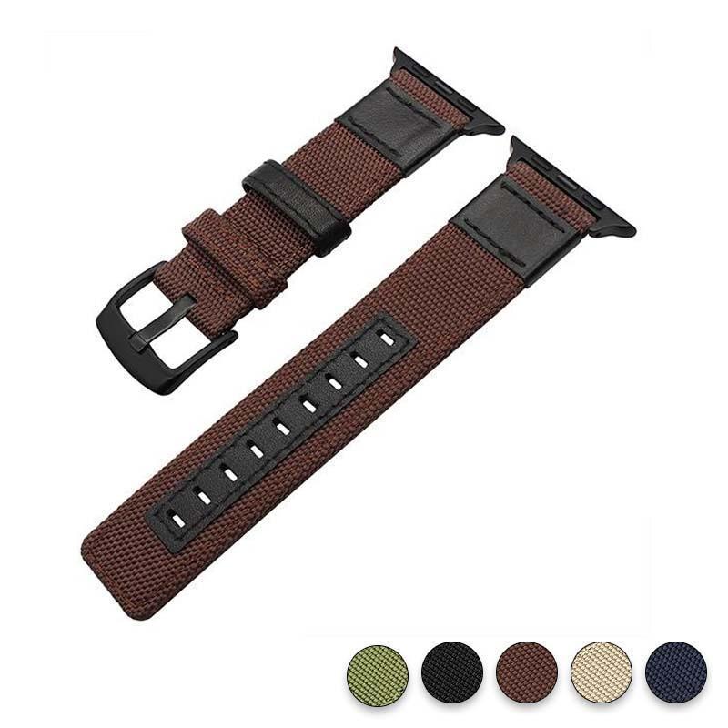 Watches brown / 38mm/40mm Apple Watch band Canvas Leather Strap black adapator, 44mm/ 40mm/ 42mm/ 38mm iwatch Series 1 2 3 4 Wove Nylon sport wrist bracelet iwatch watchband, USA Fast Shipping