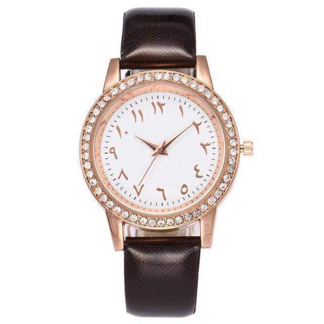 watches brown Arabic Numbers Quartz Wristwatch Rose gold bling leather watch