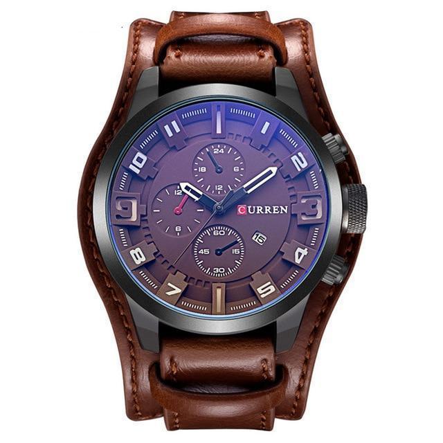 Watches Brown Mens Watch, Military Tactical sports Blue glass -  Casual Quartz Wristwatch,  Leather Waterproof